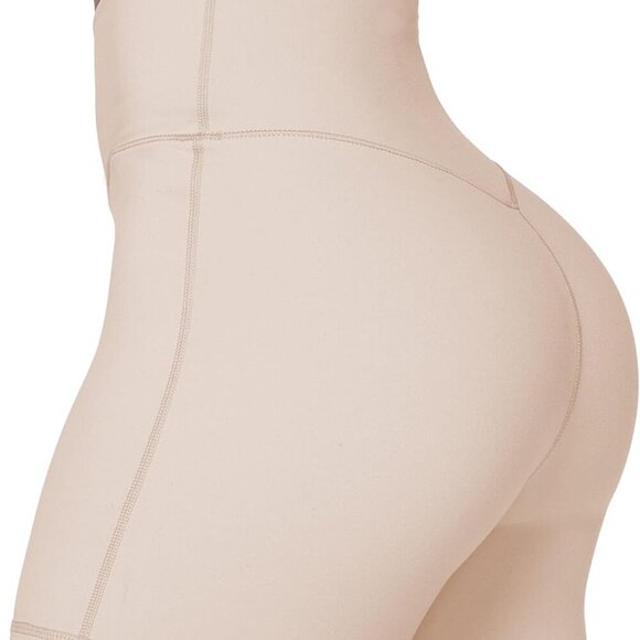 Beige crossover biker shorts for women, 4-inch inseam, high waist, tummy control - Picture 2 of 5